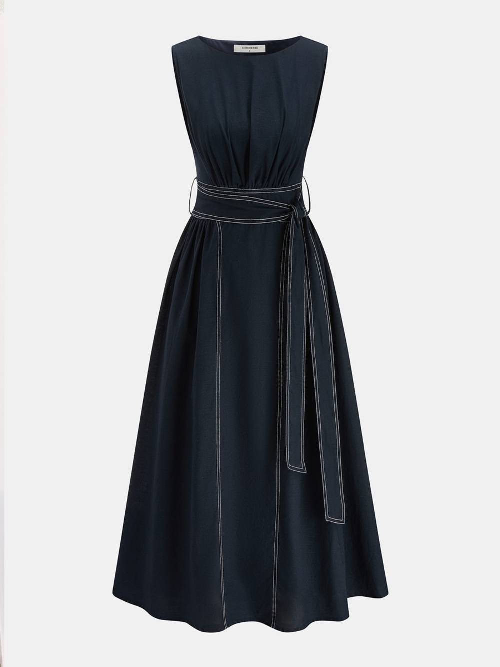 Commense Navy Sleeveless Midi Dress with Waist Tie